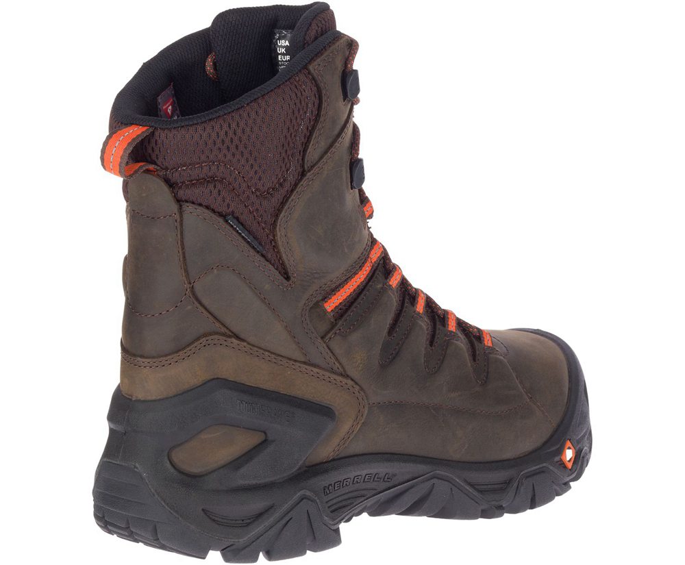 Botas Homem - Merrell Strongfield Couro 8\" Thermo Waterproof Comp Toe Wide Width - Marrom - FEB71386